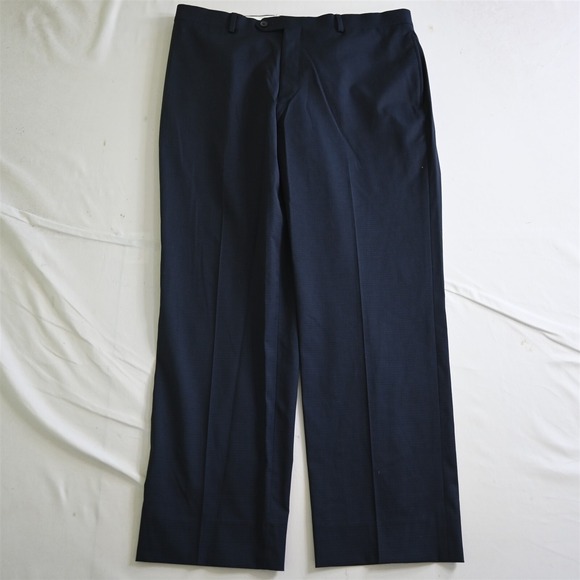Kenneth Cole Awearness 36x30 Blue Check Flat Front Stretch Wool Mens Dress Pants - Picture 1 of 9